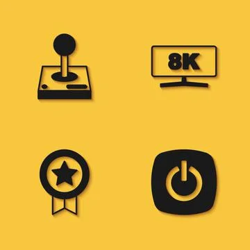 Set Joystick for arcade machine, Power button, Game rating with medal and Stock Illustration