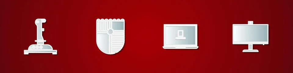 Set Joystick for arcade machine, Shield game, Laptop and Computer monitor icon Stock Illustration