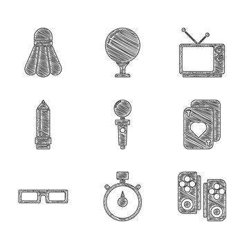 Set Joystick for arcade machine, Stopwatch, Gamepad, Playing cards, Cinema イラスト素材