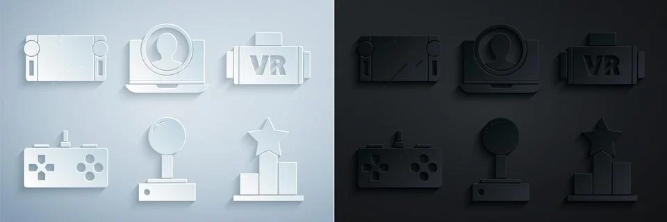 Set Joystick for arcade machine, Virtual reality glasses, Gamepad, Star, Create Stock Illustration
