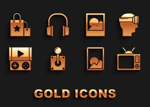 Set Joystick for arcade machine, Virtual reality glasses, Television, Picture Stock Illustration