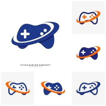 Set of Joystick Game Logo Concept Template Design Vector. Game Planet logo Sy Stock Illustration