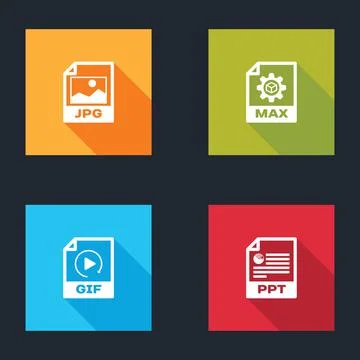 Set JPG file document, MAX, GIF and PPT icon. Vector 스톡 일러스트