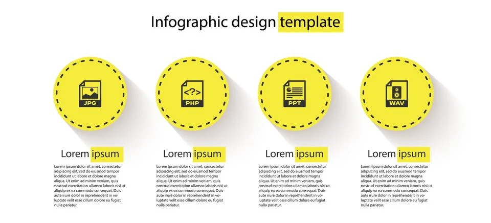Set JPG file document, PHP, PPT and WAV. Business infographic template. Vecto Illustration