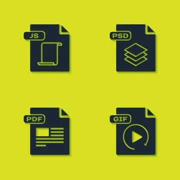 Set JS file document, GIF, PDF and PSD icon. Vector Illustrazione stock