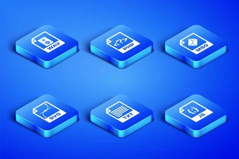 Set JS file document, WAV, TXT, SVG, PHP and MSG icon. Vector Stock-Illustration