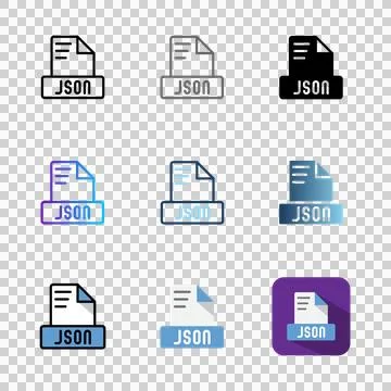 Set of json file format icons with a recognizable design, with modern colors. Stock Illustration