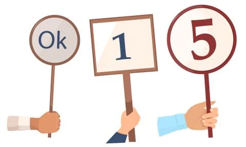Set of judges hands with marks and scores vector illustration Stock Illustration