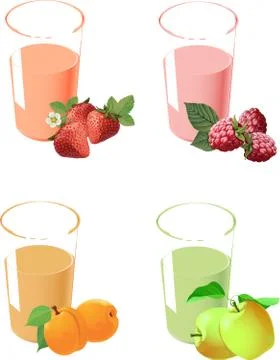 Set of juice in a glass with different fruits Stock Illustration