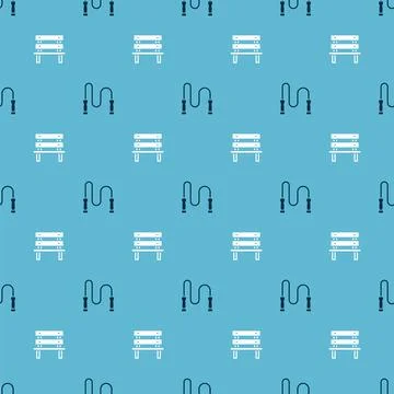 Set Jump rope and Bench on seamless pattern. Vector Stock Illustration