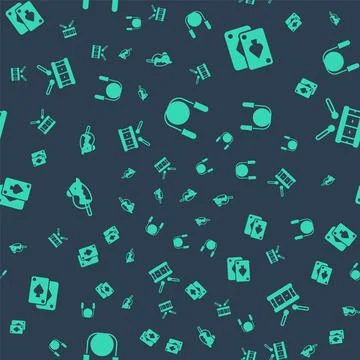 Set Jump rope, Playing cards, Toy horse and Drum with drum sticks on seamless Stock Illustration