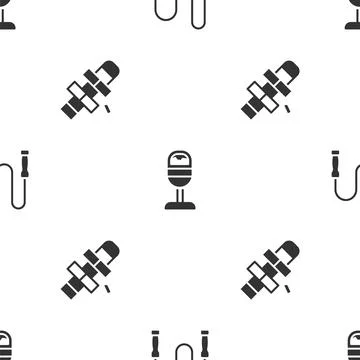 Set Jump rope, Trash can and Hopscotch on seamless pattern. Vector 스톡 일러스트
