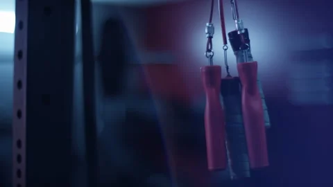 A Set Of Jumping Rope Handles Hanging In A Home Gym Stock Footage 137111947