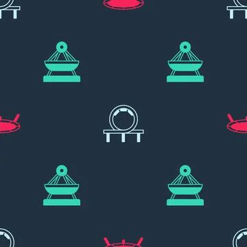 Set Jumping trampoline, Roller coaster and Boat swing on seamless pattern Illustrazione stock