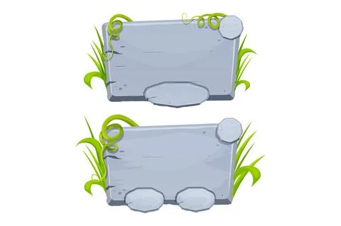 Set Jungle stone frame with grass and liana, user interface, menu board in comic Stock Illustration