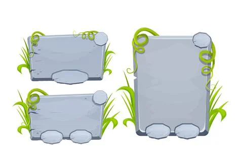 Set Jungle stone frame with grass and liana, user interface, menu board in comic Stockillustratie