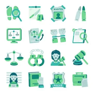 Set of Justice Flat Icons Stock Illustration