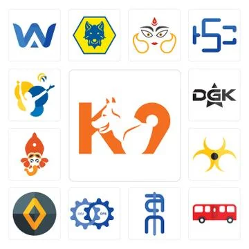 Set of k9, bus, ain, devops, renault, biohazard, siddhivinayak, dgk, volleyba Free Stock Illustration