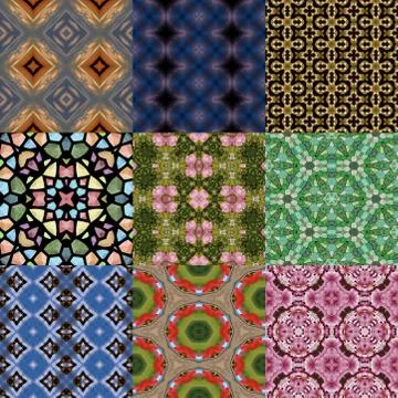 Set of kaleidoscopic seamless generated textures Stock Illustration