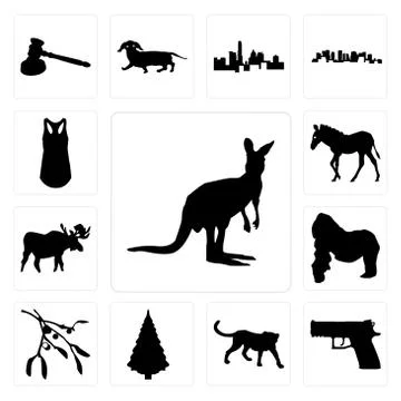Set of kangaroo outline on white background, handgun cheetah christmas tree i Free Stock Illustration