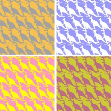 Set Kangaroo seamless pattern. Color texture marsupial animal. Ornament wild  스톡 일러스트