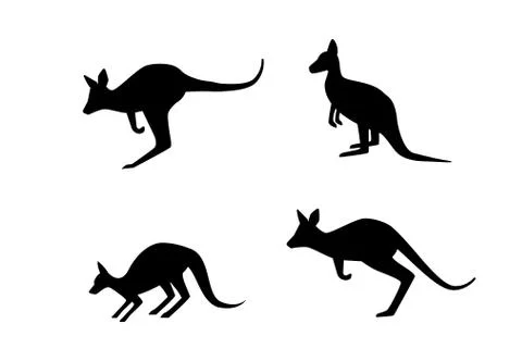 Set of kangaroo in silhouette style, vector art Stock Illustration
