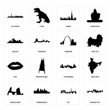 Set of kansas city, dc, long island, pittsburgh, lips, missouri, dallas, duba Illustrazione stock gratuita