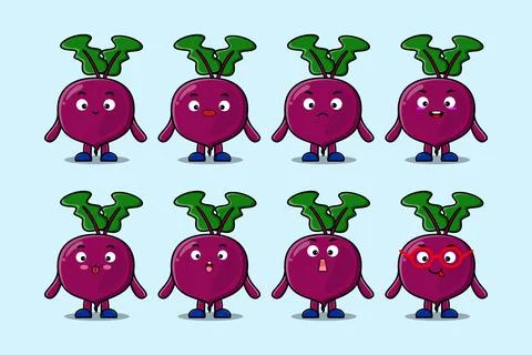 Set kawaii Beetroot cartoon character expressions Stock Illustration