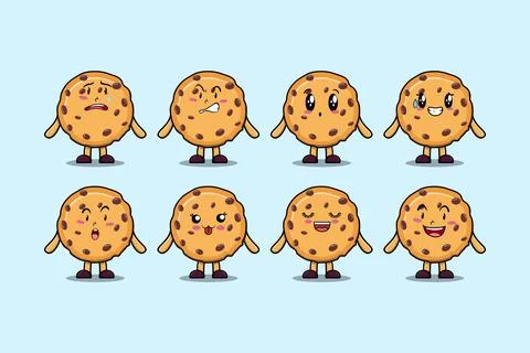 Set kawaii Biscuits cartoon different expressions Stock Illustration