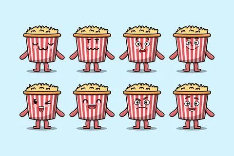 Set kawaii Popcorn cartoon character expression 스톡 일러스트