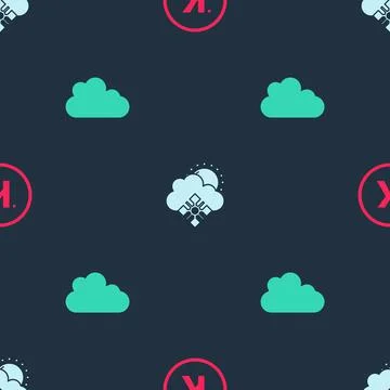 Set Kelvin, Cloud with snow and sun and on seamless pattern. Vector Stock Illustration