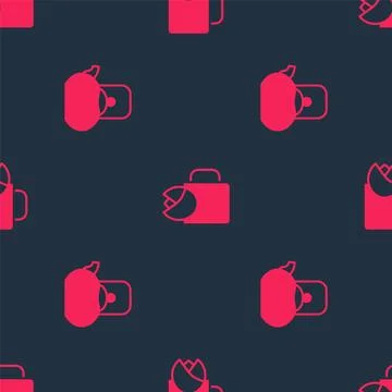Set Kettle with handle and Cup of tea rose on seamless pattern. Vector Illustrazione stock
