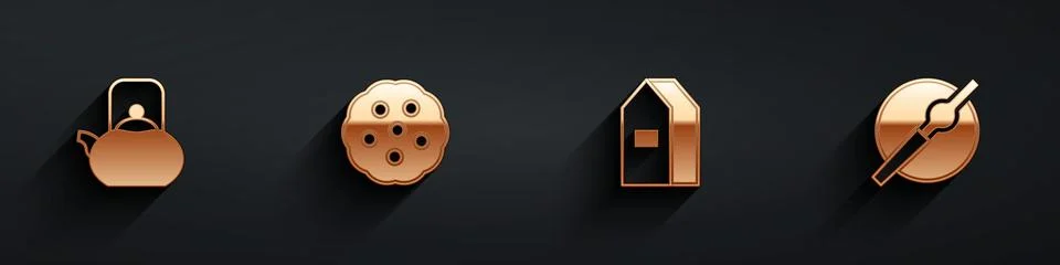 Set Kettle with handle, Cookie or biscuit, Paper package for milk and Cigar.. Stock Illustration