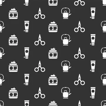 Set Kettle with handle, Cream or lotion cosmetic tube, Cream or lotion cosmetic Illustration