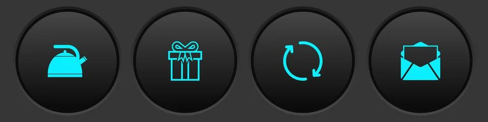 Set Kettle with handle, Gift box, Refresh and Mail e-mail icon. Vector Illustration