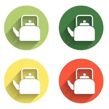Set Kettle with handle icon isolated with long shadow background. Teapot ic.. Illustration