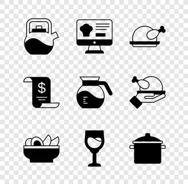 Set Kettle with handle, Online ordering delivery, Roasted turkey chicken, Nachos Illustration
