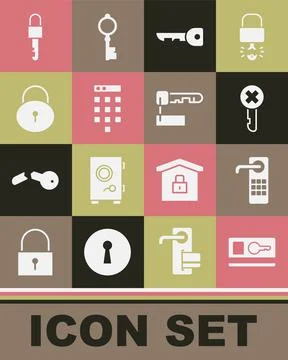 Set Key card, Digital door lock, Wrong key, Password protection, Lock, Locked Stock Illustration