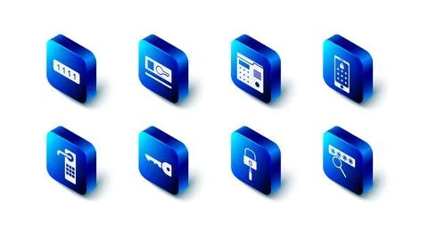 Set Key card, House intercom system, Mobile and graphic password, Password Stock Illustration
