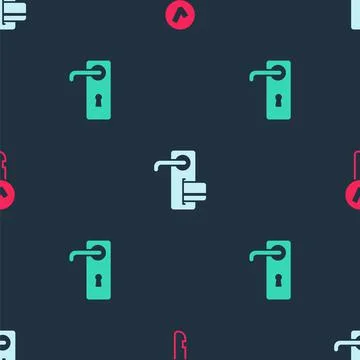 Set Key, Digital door lock and Door handle on seamless pattern. Vector Stock Illustration