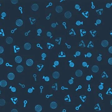 Set Key, Earth globe, Download inbox and on seamless pattern. Vector Stock Illustration