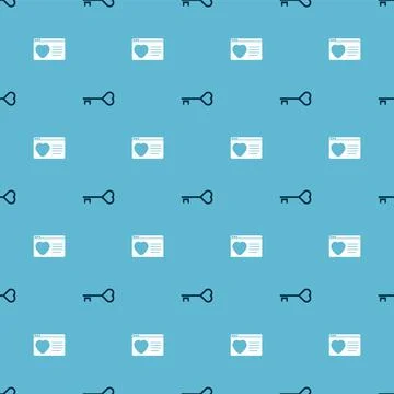 Set Key in heart shape and Dating app online on seamless pattern. Vector Illustrazione stock