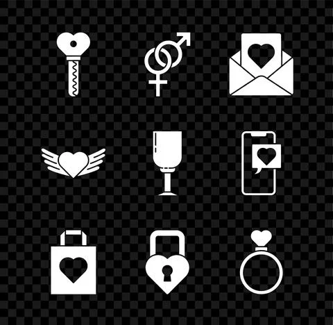 Set Key in heart shape, Gender, Envelope with, Shopping bag, Castle the of Stock Illustration