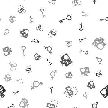 Set Key in heart shape, Mobile with, Dating app online and Gender on seamless Stock Illustration