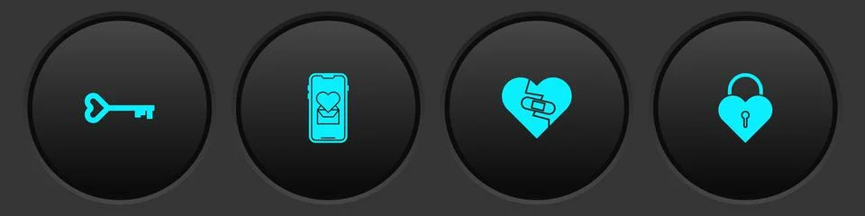 Set Key in heart shape, Mobile with, Healed broken and Castle the of icon Stock Illustration