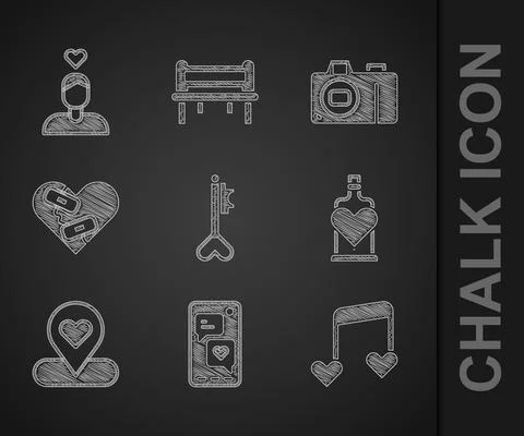 Set Key in heart shape, Mobile with, Music note, tone hearts, Bottle love potion Illustrazione stock