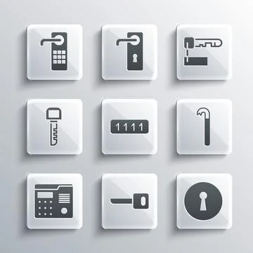 Set Key, Keyhole, Crowbar, Password protection, House intercom system, Digital Stock Illustration