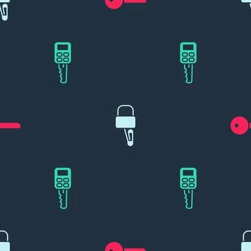 Set Key, Lock picks for lock picking and Car key with remote on seamless pattern Illustrazione stock
