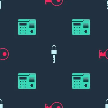 Set Key, Locked key and House intercom system on seamless pattern. Vector Stock Illustration