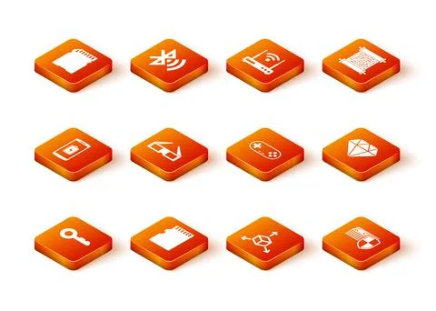 Set Key, Micro SD memory card, Smartphone battery charge, 3D cinema glasses Stock Illustration